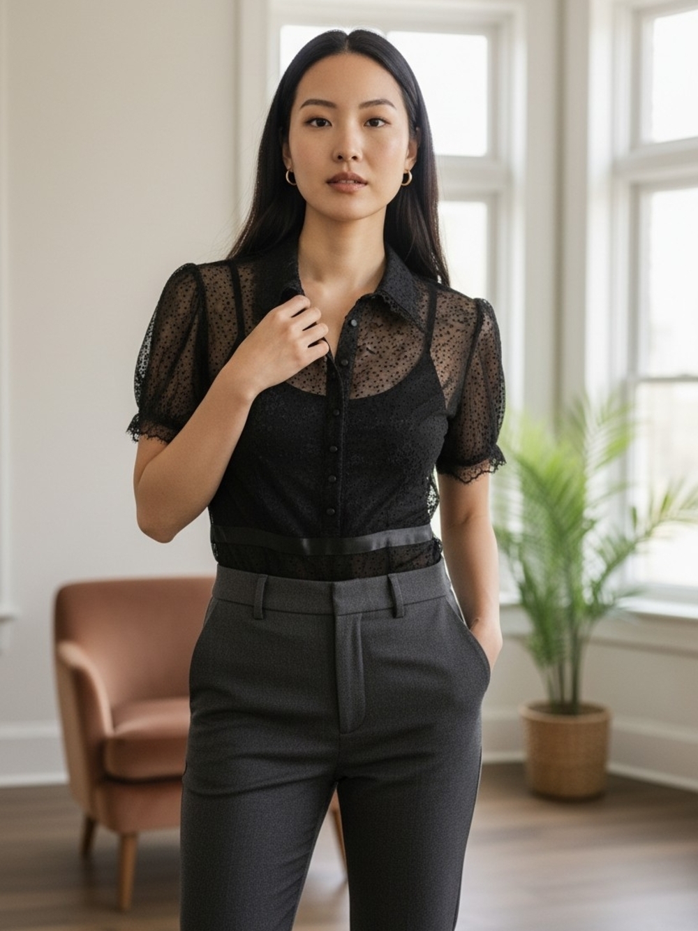 ❗️NWOT Victoria's Secret Black Sheer Dot Lace Top